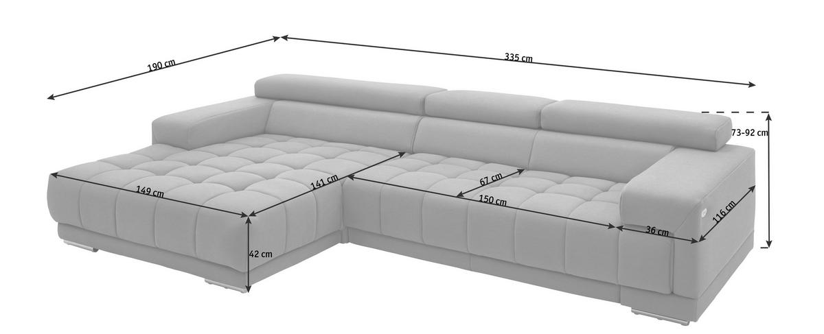 ECKSOFA Mikrofaser Braun  - Silberfarben/Braun, Design, Textil/Metall (190/335cm) - Beldomo Speed
