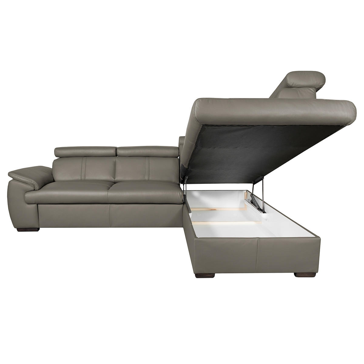 ECKSOFA  in Echtleder Schlammfarben  - Wengefarben/Schlammfarben, Design, Leder/Holz (265/211cm) - Livetastic