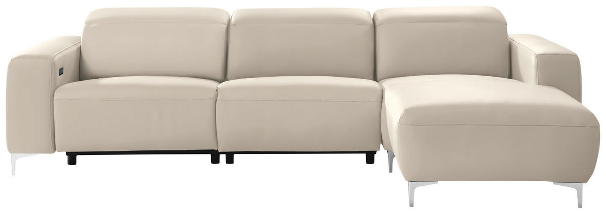 ECKSOFA Beige Echtleder  - Chromfarben/Beige, Design, Leder/Metall (292/177cm) - Pure Home Lifestyle