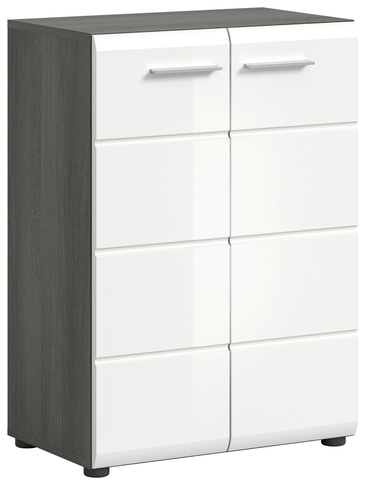 KOMMODE  in 60/85/37 cm  - Weiß Hochglanz/Silberfarben, Design, Holzwerkstoff/Kunststoff (60/85/37cm) - MID.YOU