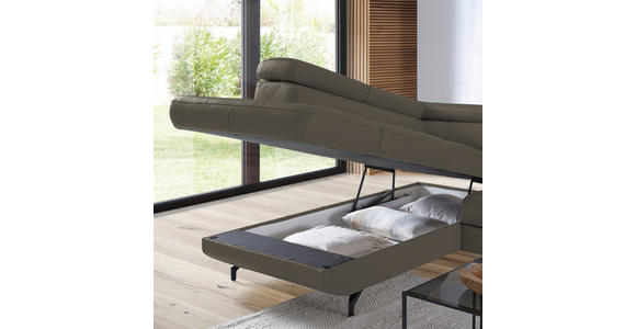 ECKSOFA in Echtleder Graubraun  - Graubraun/Schwarz, Design, Leder/Metall (220/270cm) - Novel