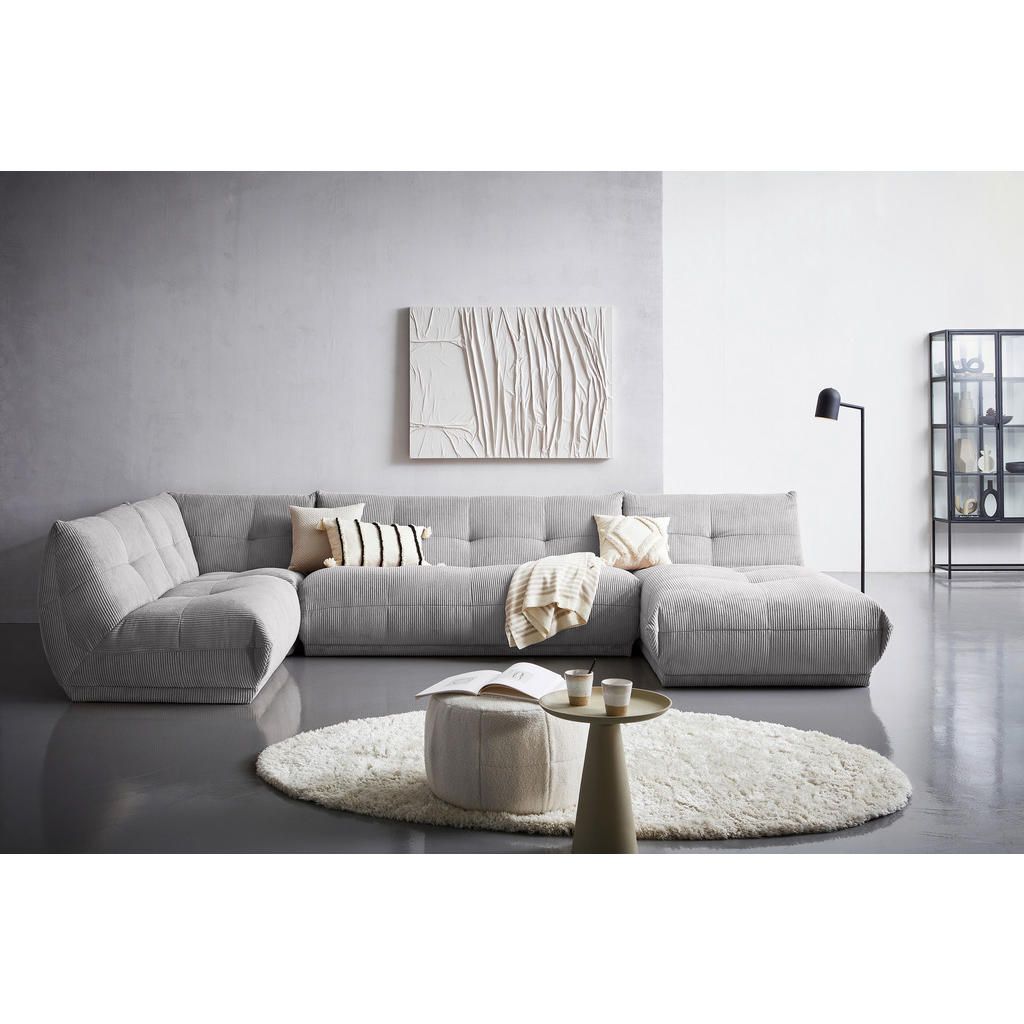 Thumbnail - Livetastic Wohnlandschaft Giselle, Grau, Textil, 6-Sitzer, U-Form, einzeln stellbar, 390x210 cm, Made in EU, Rücken echt...