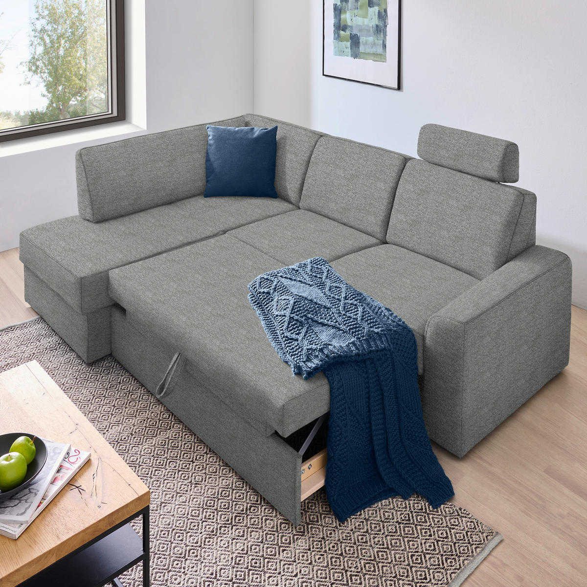 ECKSOFA in Webstoff Hellgrau  - Hellgrau/Schwarz, Konventionell, Kunststoff/Textil (165/224cm) - Xora