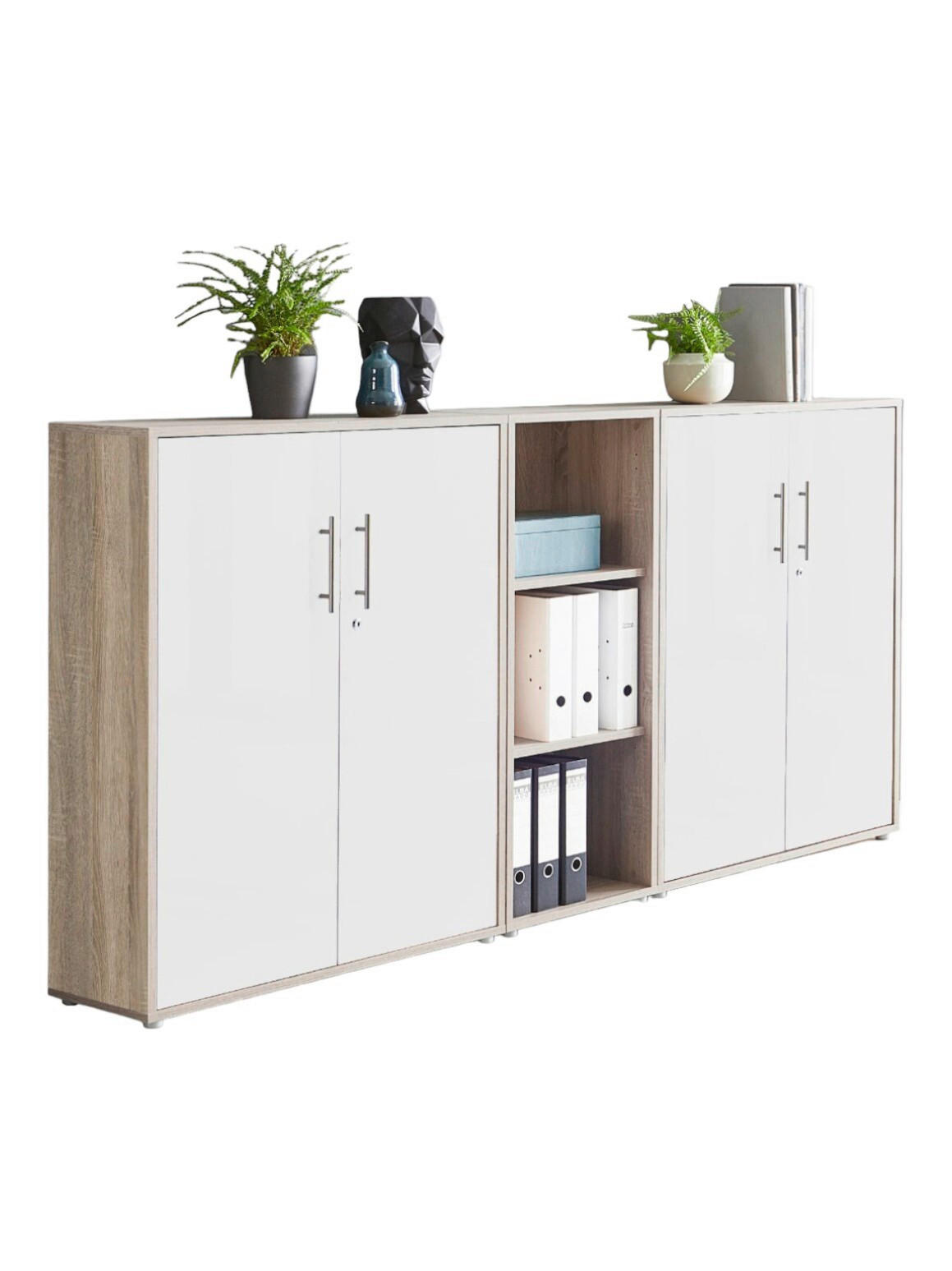AKTENSCHRANK Weiß, Sonoma Eiche  - Weiß/Sonoma Eiche, MODERN, Holzwerkstoff (213/114/33cm) - MID.YOU