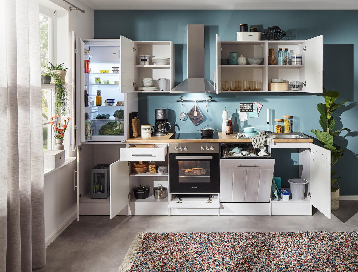 KÜCHENLEERBLOCK   in Weiß, Lärchefarben  - Wildeiche/Edelstahlfarben, Basics, Holzwerkstoff/Metall - Respekta