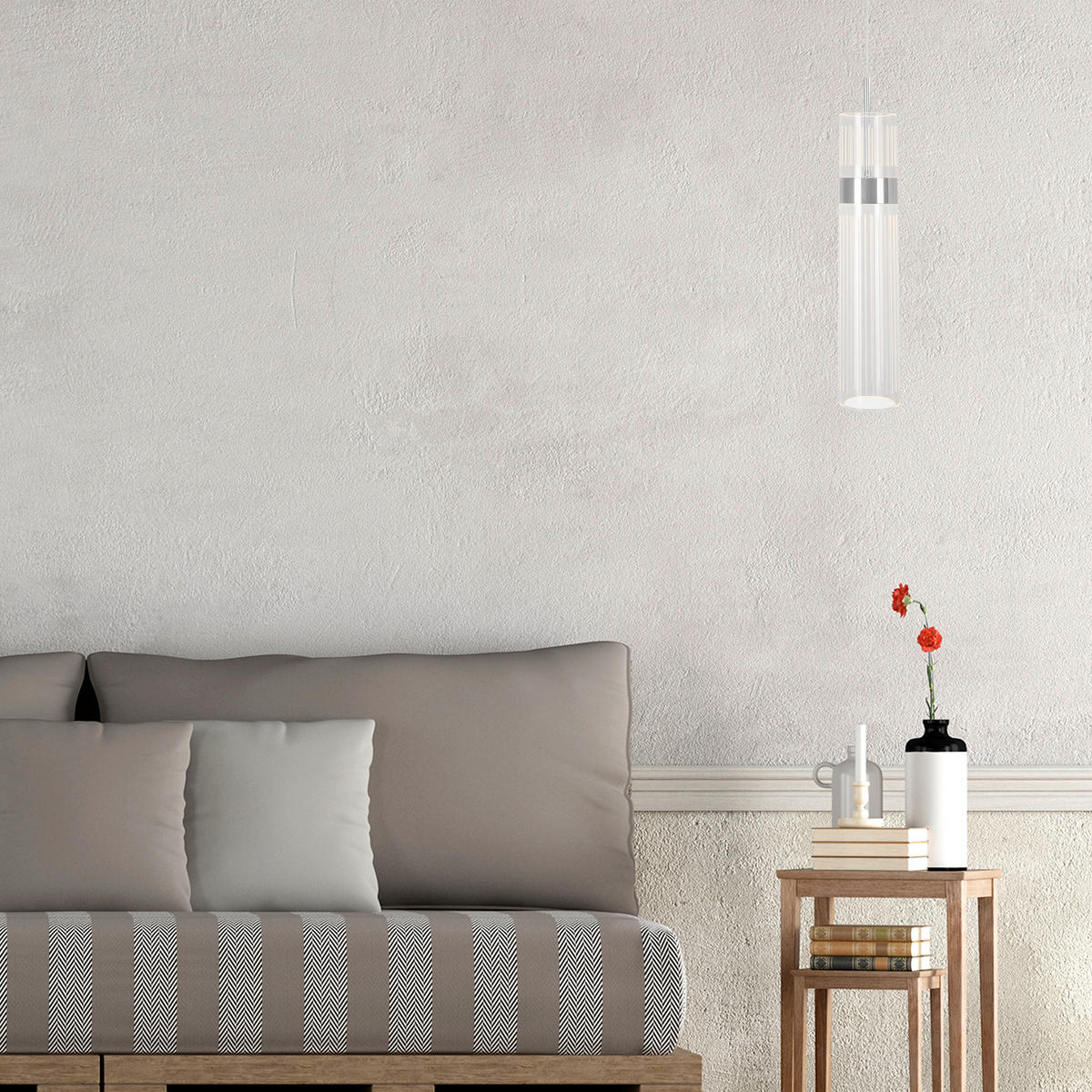 LED-HÄNGELEUCHTE Ambiente 120/6/6 cm  - Chromfarben, Design, Kunststoff (120/6/6cm)