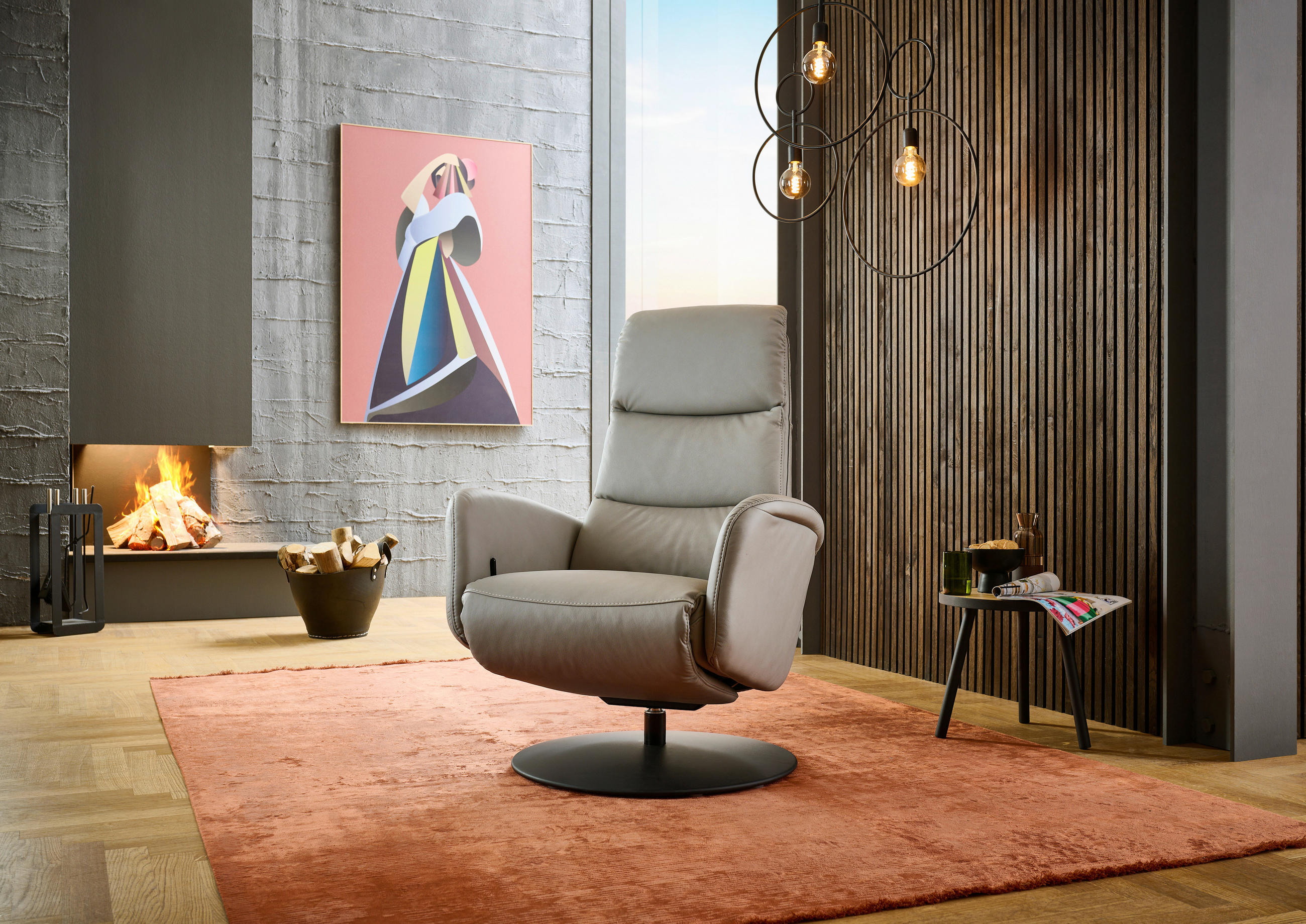 RELAXSESSEL in Leder Greige  - Greige/Schwarz, Design, Leder/Metall (76/108/86cm) - Dieter Knoll
