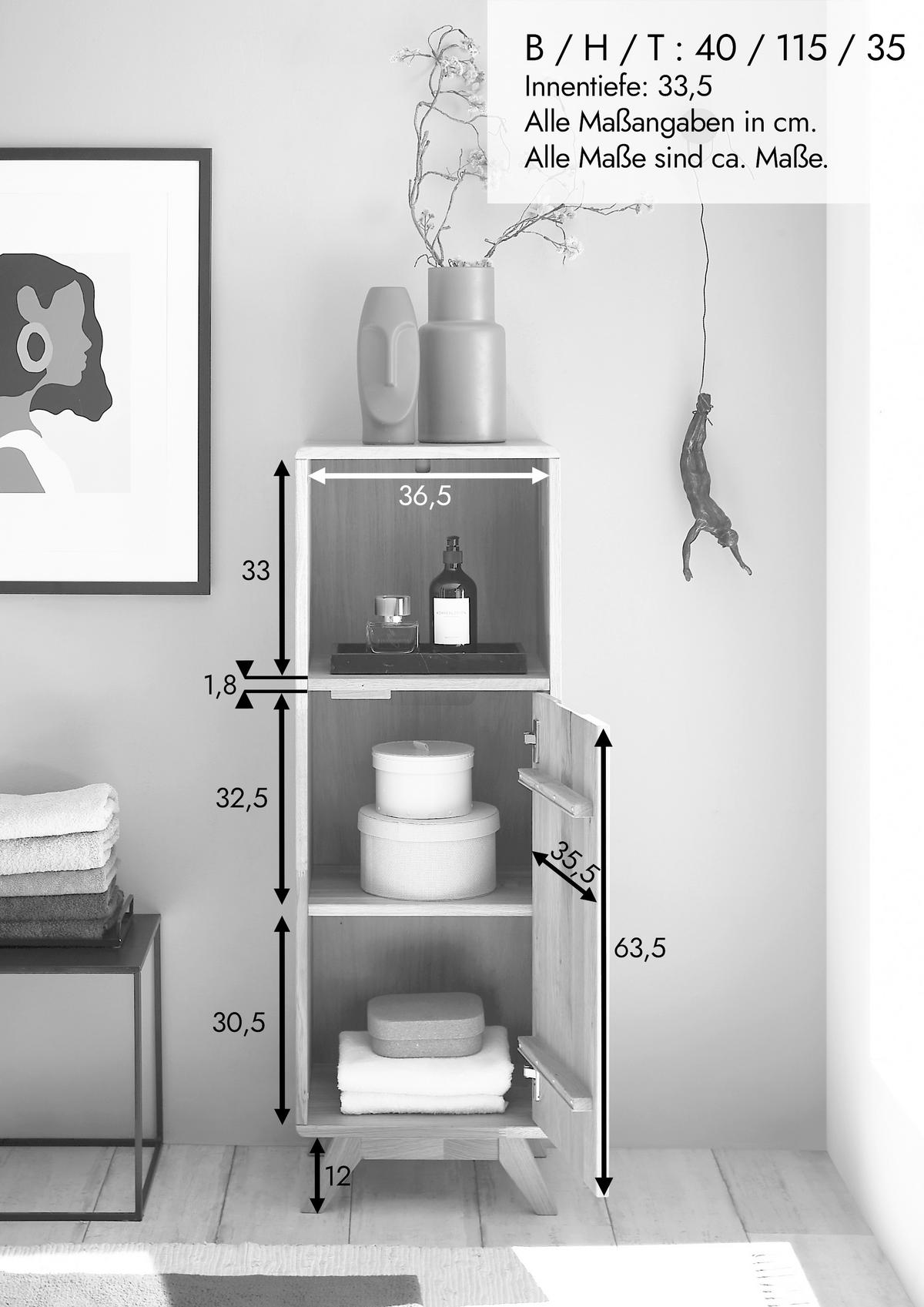 MIDISCHRANK 40/115/35 cm  - Wildeiche, Basics, Holz (40/115/35cm) - Linea Natura