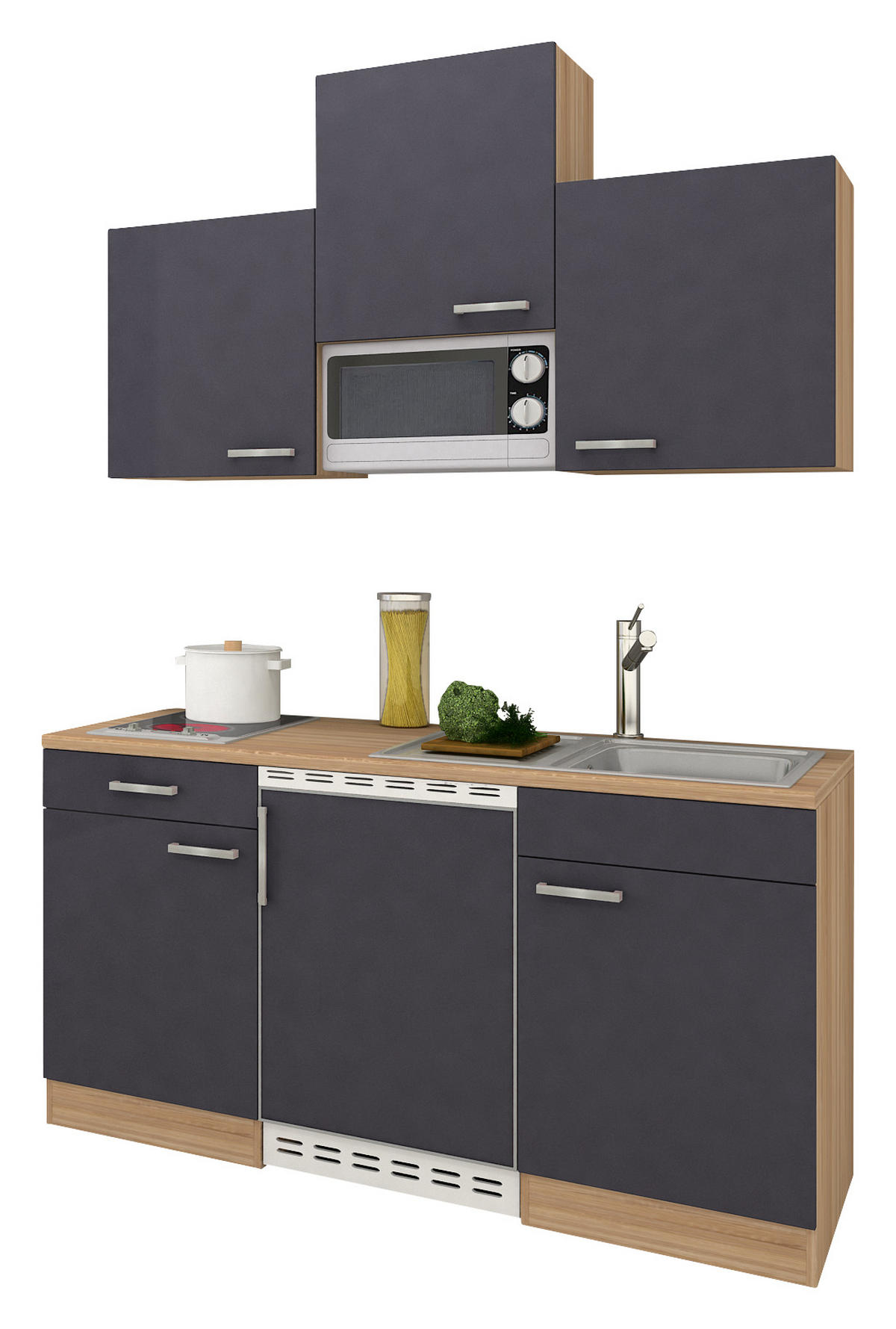 MINIKÜCHE 150 cm   in Grau, Eichefarben  - Eichefarben/Grau, Basics, Holzwerkstoff (150cm) - Respekta