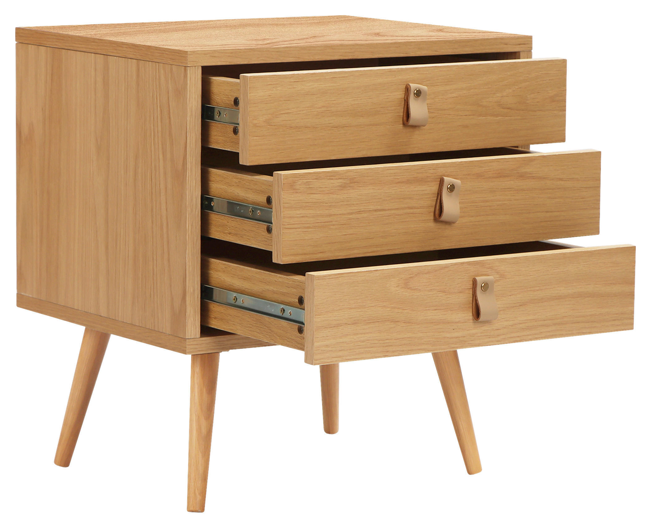 Thumbnail - Boxxx Nachtschrank, Eiche, Textil, Eiche, furniert, massiv, 3 Schubladen, 50x55x40 cm, Schlafzimmer, Nachttische