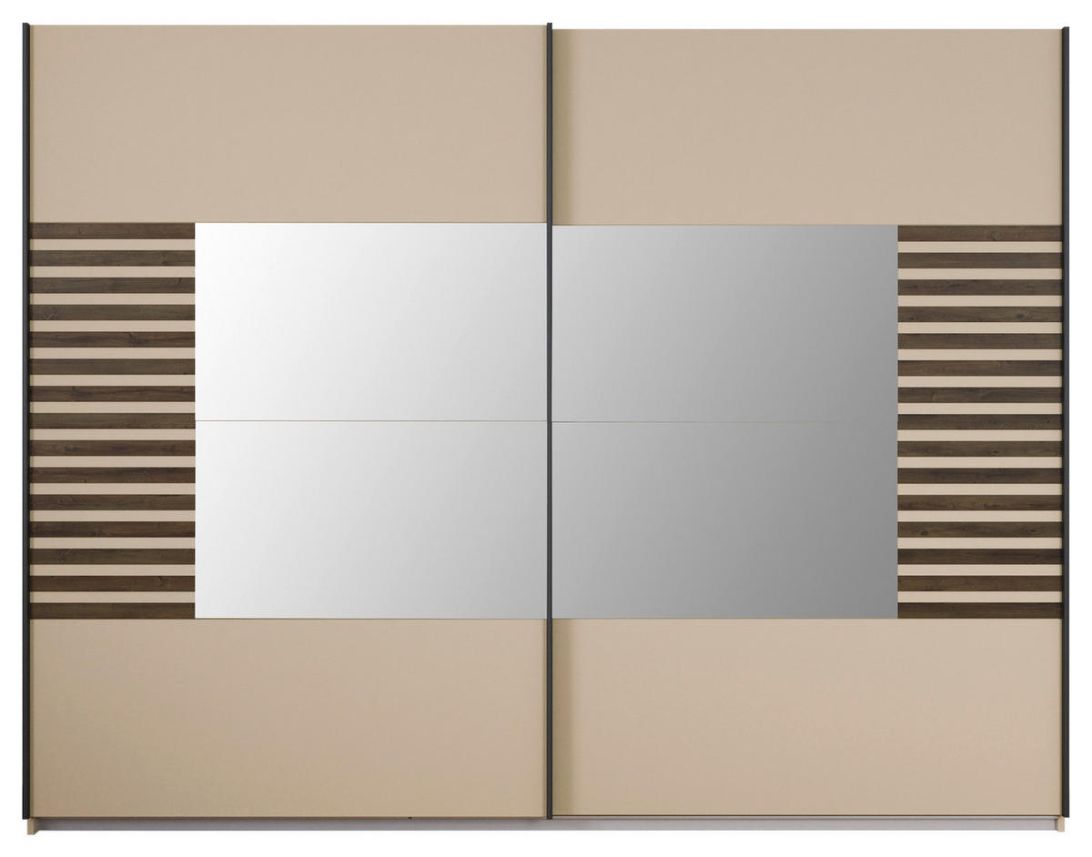 SCHWEBETÜRENSCHRANK in Champagner, Eiche dunkel  - Eiche dunkel/Champagner, Modern, Holzwerkstoff/Metall (271/210/62cm) - Rauch Möbel