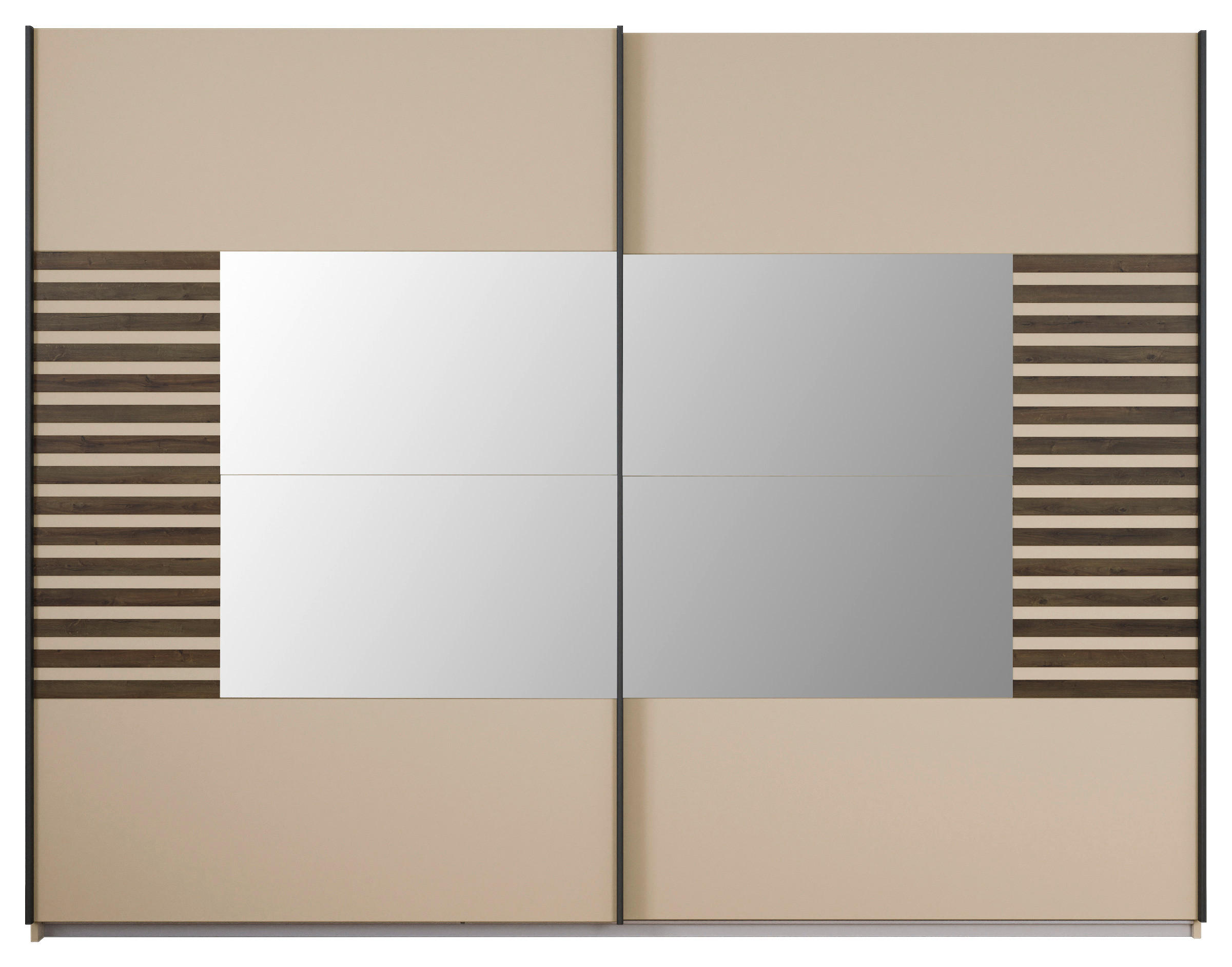 Thumbnail - Rauch Möbel Schwebetürenschrank, Champagner, Eiche dunkel, Metall, 3 Fächer, 271x210x62 cm, Blauer Engel, Goldenes M, Ma...