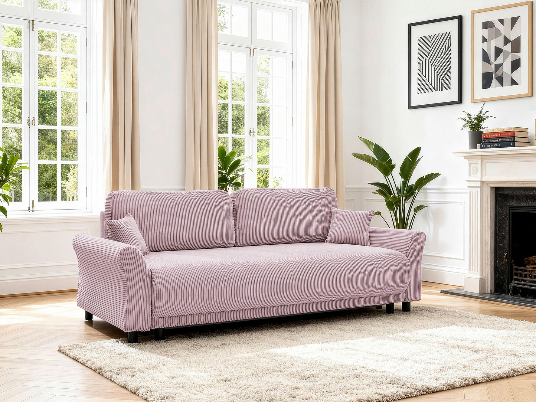 SCHLAFSOFA Cord Rosa  inkl. Zierkissen, Rückenkissen, Bettkasten, Schlaffunktion, Rücken echt  - Schwarz/Rosa, Design, Textil (244/88/100cm) - P & B