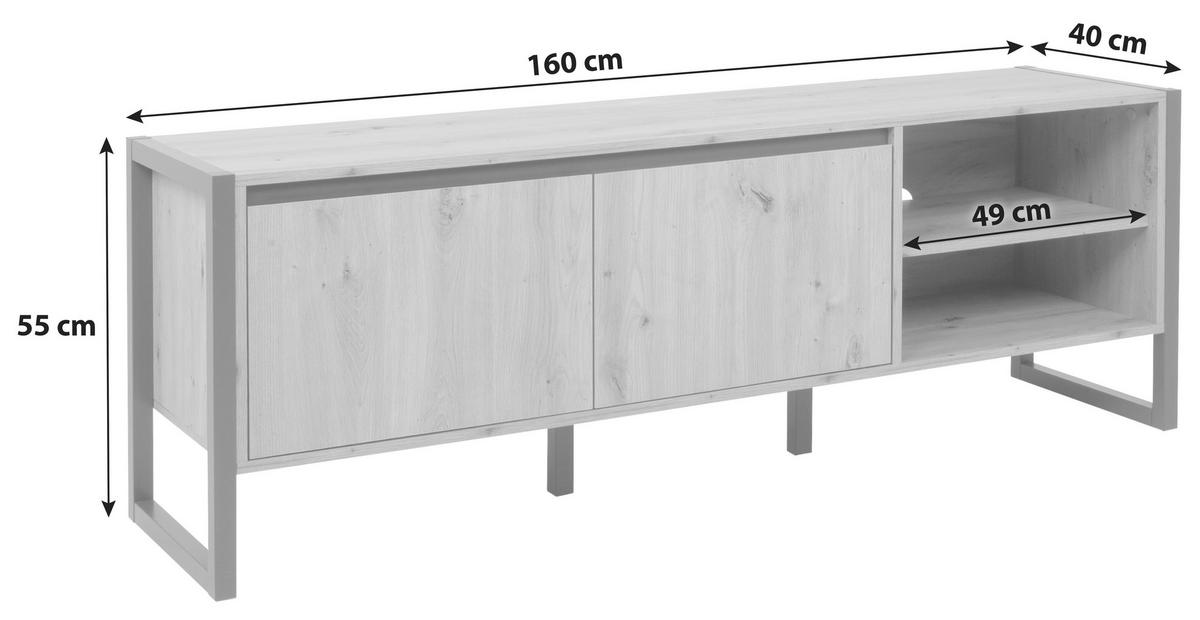 KOMODA POD TELEVIZI, antracitová, barvy dubu, 160/55/40 cm - barvy dubu/antracitová, Moderní, kompozitní dřevo (160/55/40cm) - MID.YOU