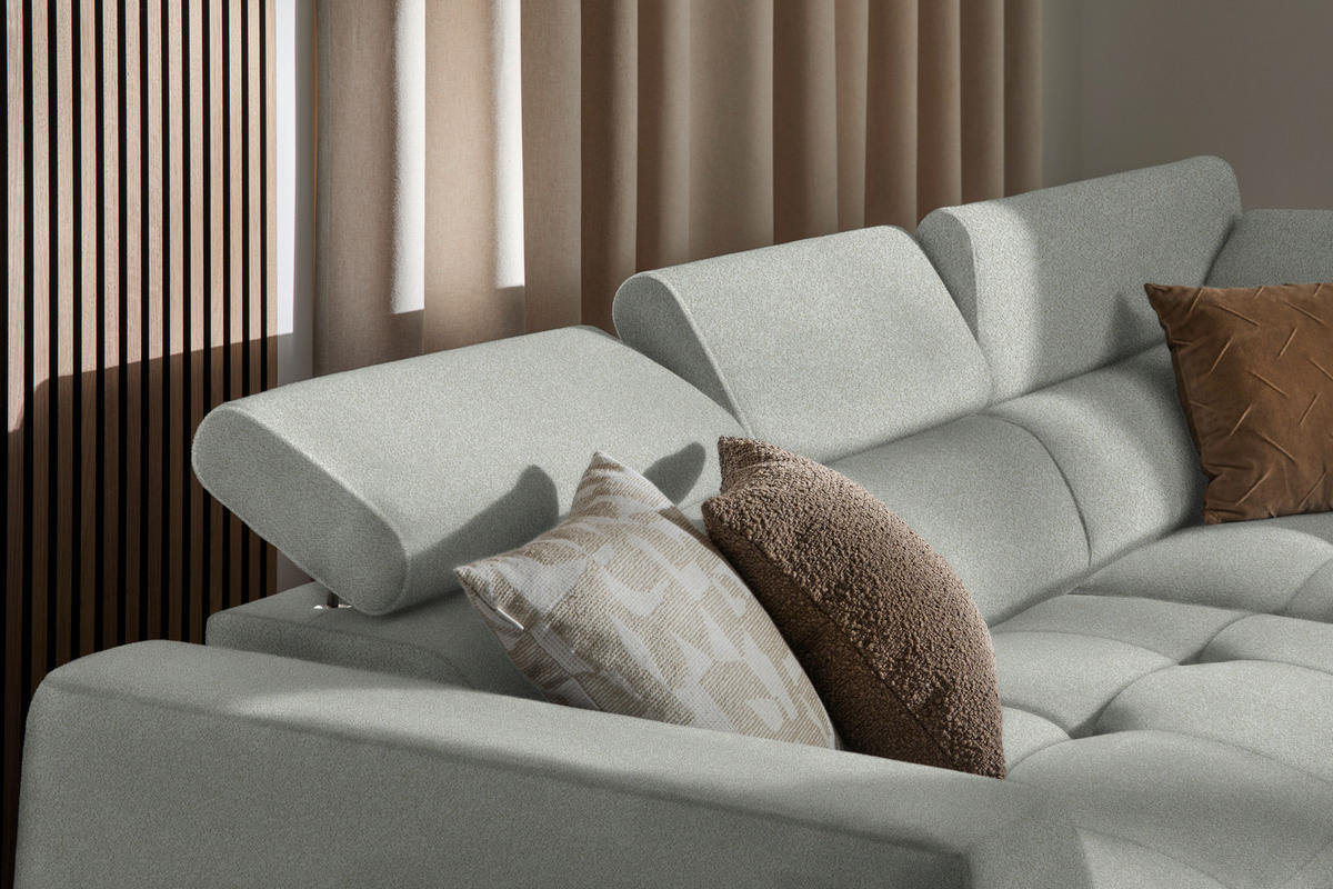ECKSOFA in Chenille Alabasterfarben  - Alabasterfarben/Schwarz, Design, Kunststoff/Textil (284/205cm) - MID.YOU