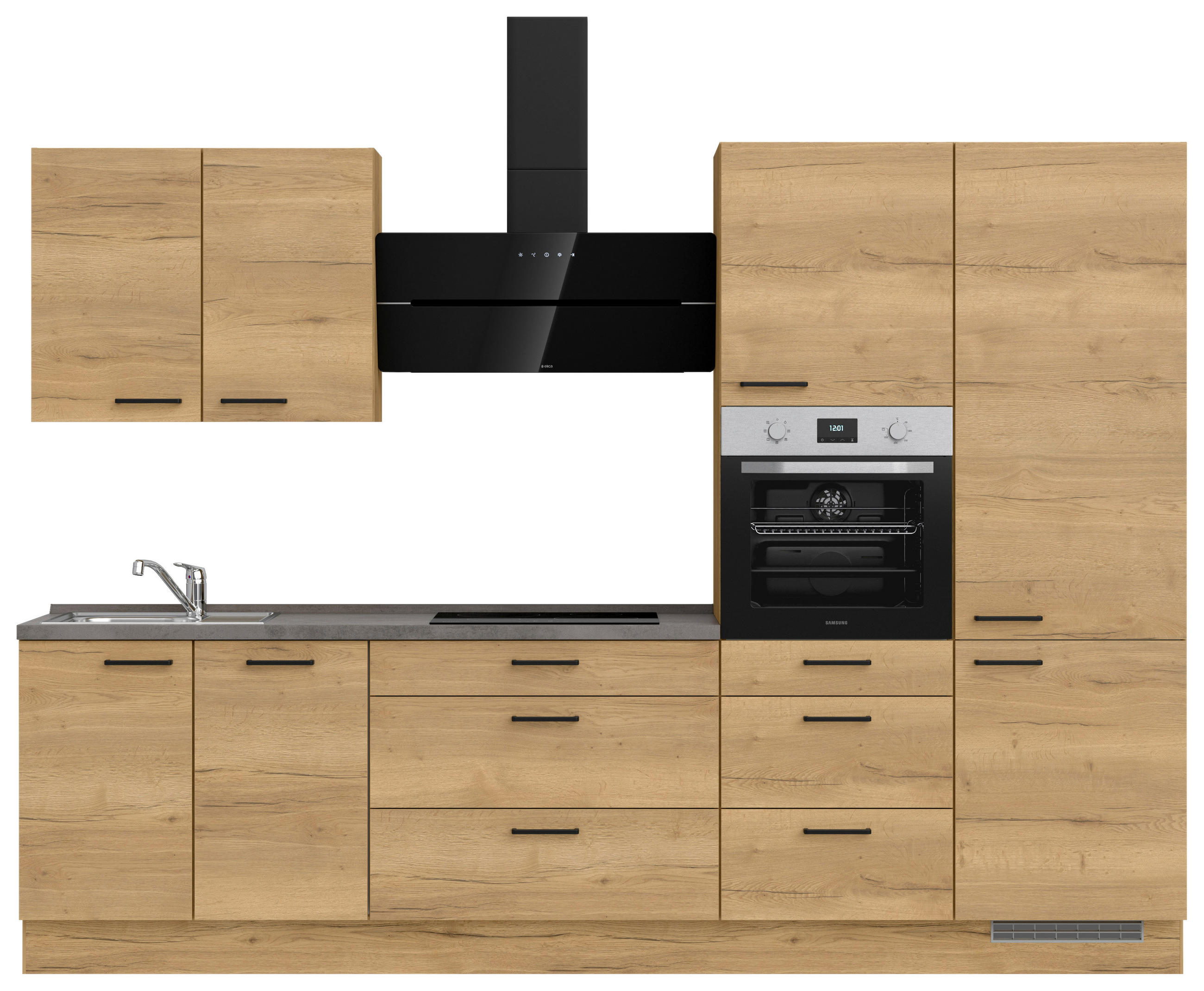 KÜCHENLEERBLOCK 300 cm   in Eichefarben, Schieferfarben  - Schieferfarben/Eichefarben, MODERN, Holzwerkstoff/Metall (300cm) - Nobilia