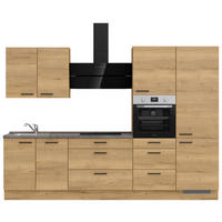 KÜCHENBLOCK 300 cm   in Eichefarben, Schieferfarben  - Schieferfarben/Eichefarben, MODERN, Holzwerkstoff/Metall (300cm) - Nobilia