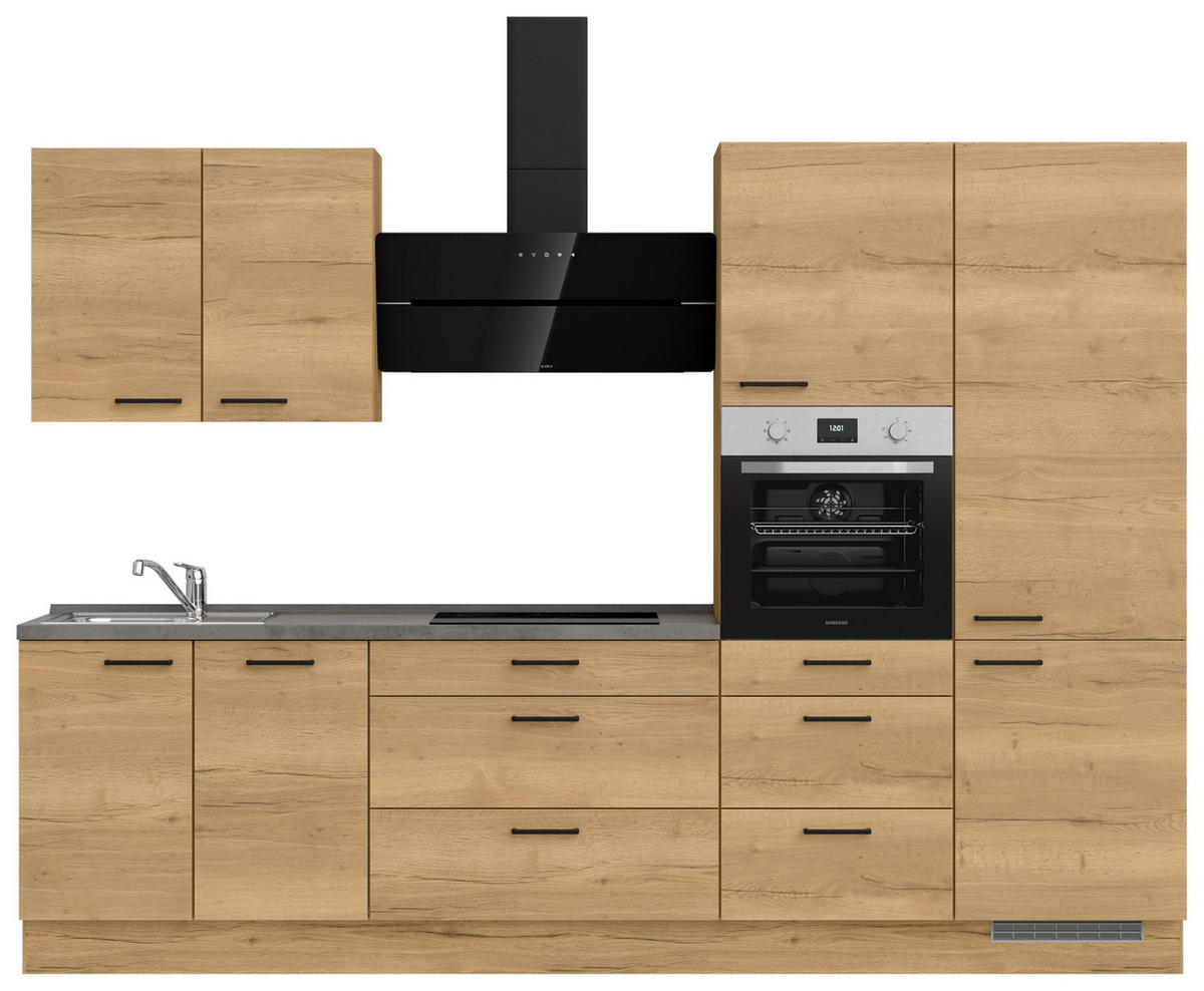 KÜCHENBLOCK 300 cm   in Eichefarben, Schieferfarben  - Schieferfarben/Eichefarben, MODERN, Holzwerkstoff/Metall (300cm) - Nobilia