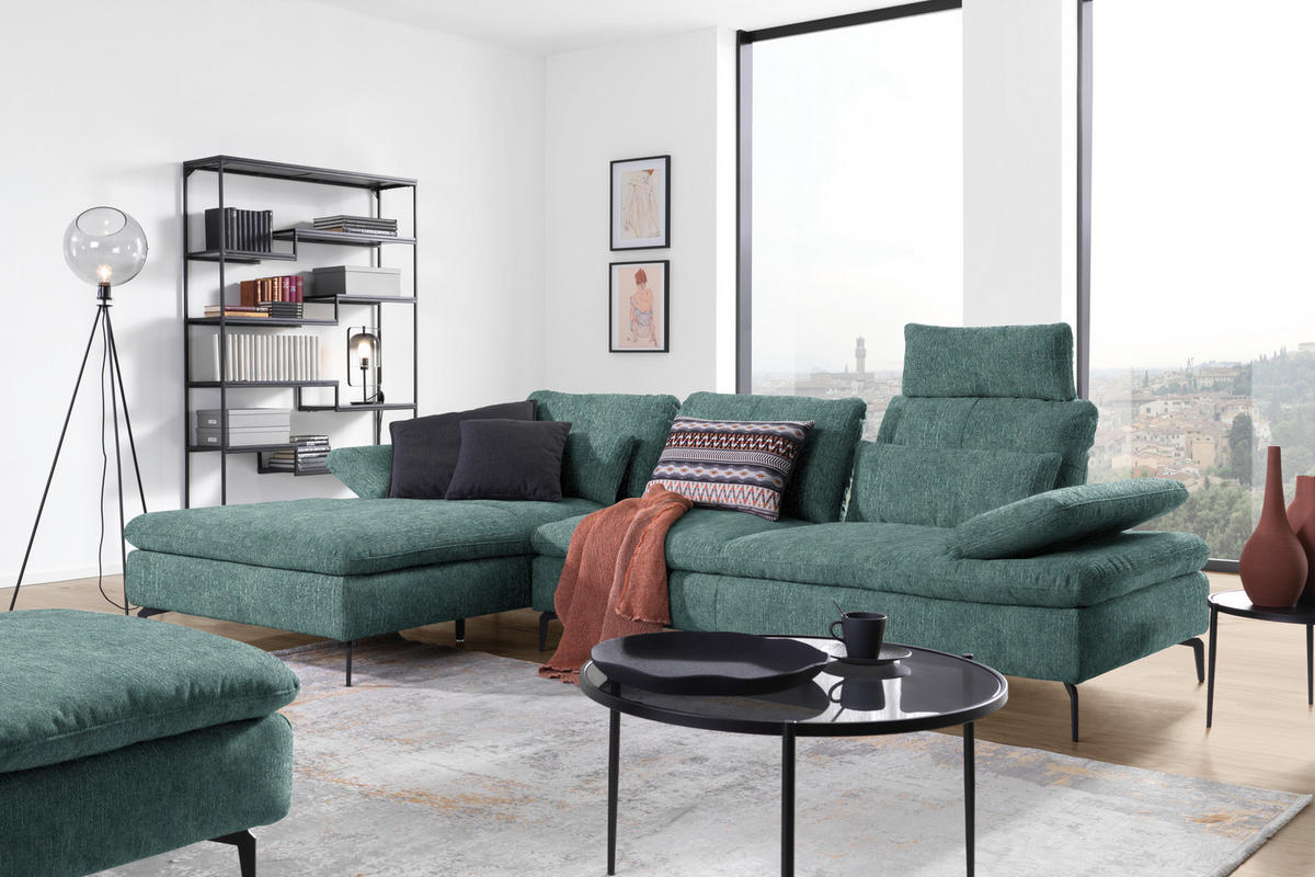 ECKSOFA in Velours Opal  - Opal/Schwarz, Design, Textil/Metall (179/301cm) - Chilliano