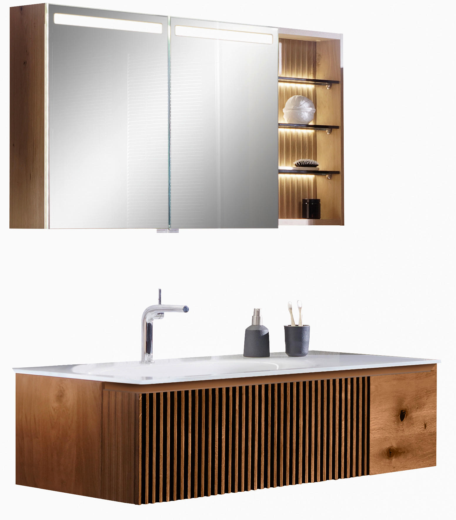 BADEZIMMER  in 128 cm  - Weiss, Natur, Holz/Stein (128cm) - Voglauer