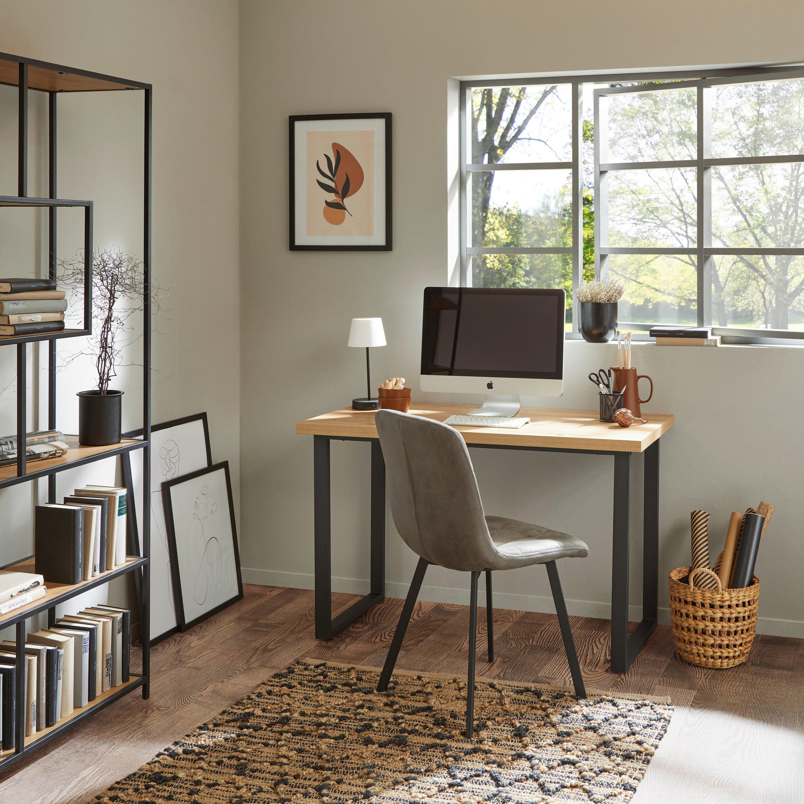 SCHREIBTISCH 120/60/75 cm Schwarz, Eichefarben  - Eichefarben/Schwarz, Modern, Holzwerkstoff/Metall (120/60/75cm) - MID.YOU