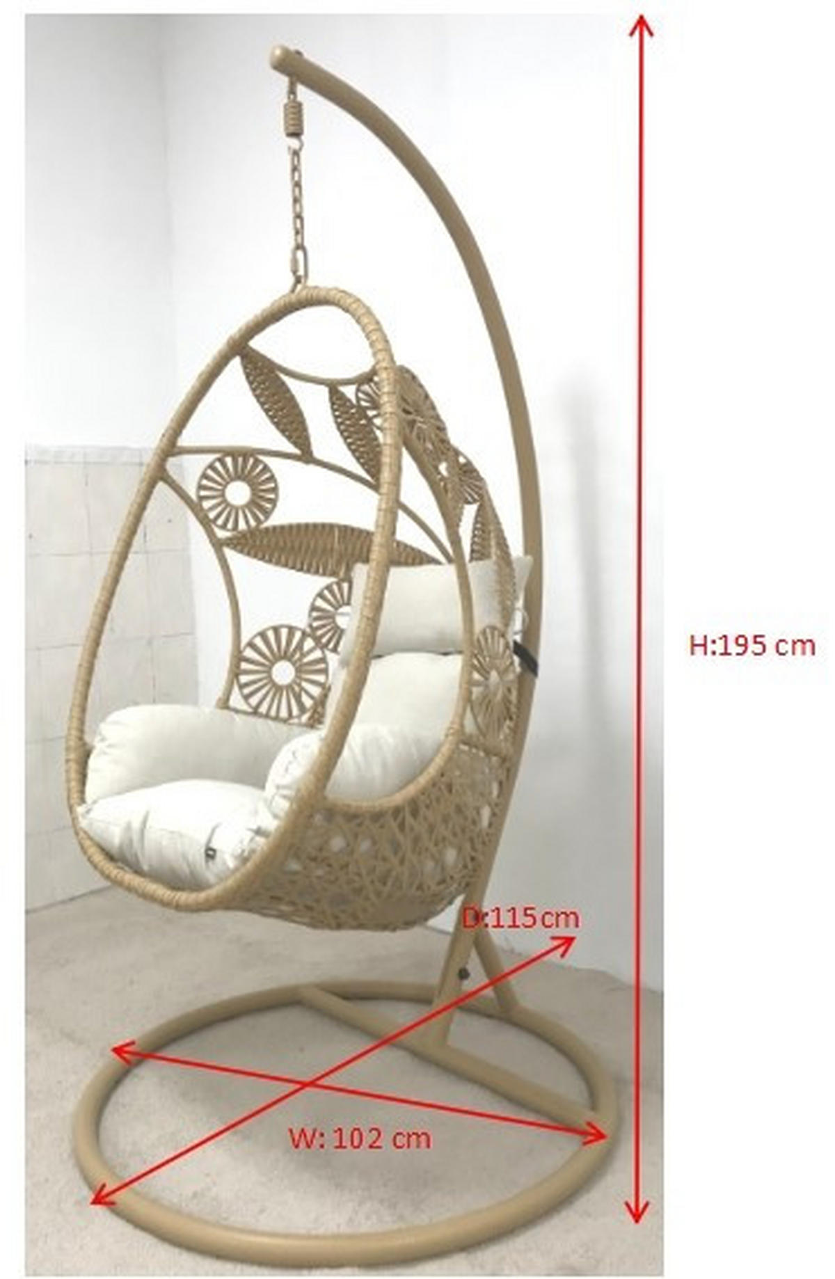 HÄNGESESSEL 102/195/115 cm Stahl  - Naturfarben/Grau, MODERN, Kunststoff/Textil (102/195/115cm) - Ambia Garden