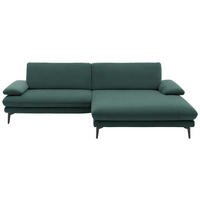 ECKSOFA in Velours Blau, Grün  284/184 cm  - Blau/Schwarz, Design, Textil/Metall (284/184cm) - Dieter Knoll