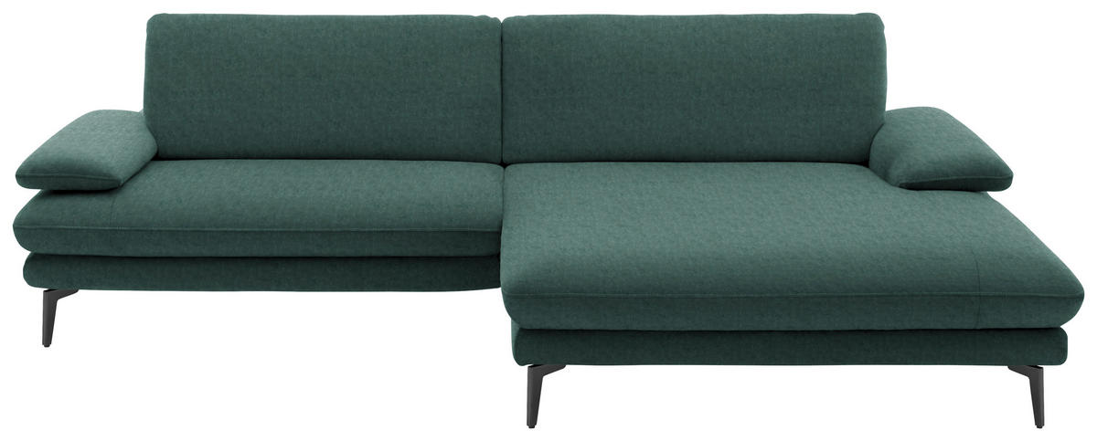 ECKSOFA in Velours Blau, Grün  284/184 cm  - Blau/Schwarz, Design, Textil/Metall (284/184cm) - Dieter Knoll
