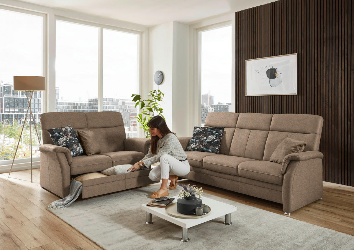 SITZGARNITUR Flachgewebe Hellbraun  - Hellbraun/Alufarben, Konventionell, Textil/Metall (142-194/100/89cm) - Beldomo Comfort