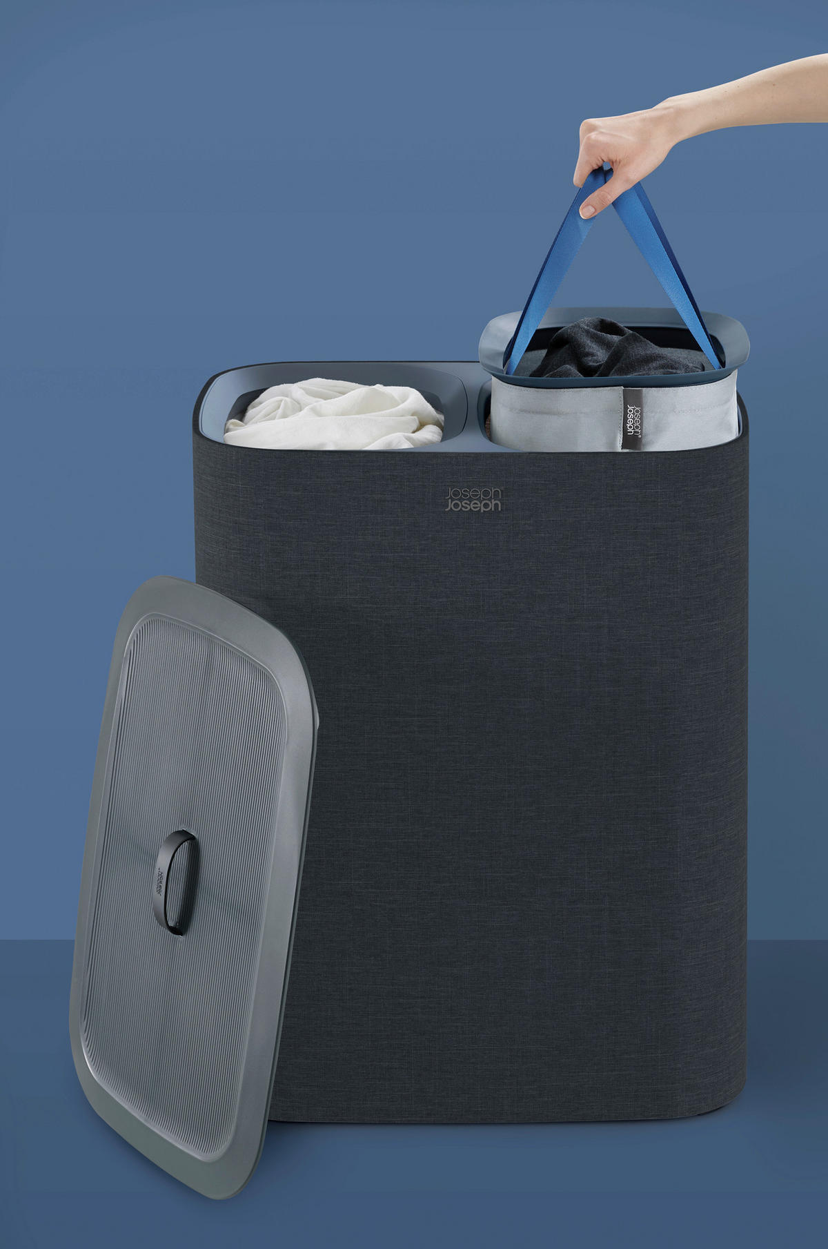 KOŠ ZA PERILO - črna, Basics, umetna masa/tekstil (56/71/39,5cm) - Joseph Joseph