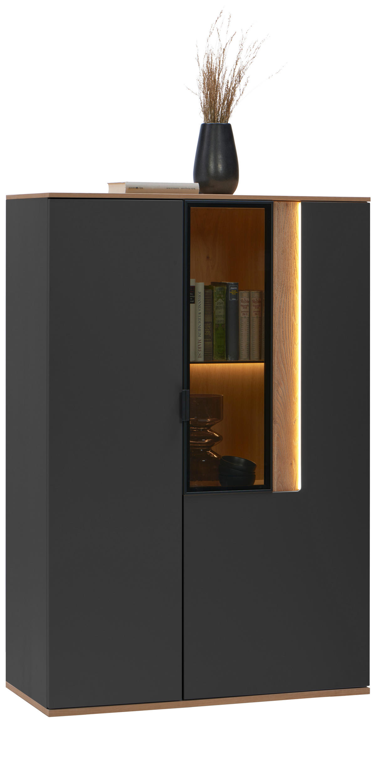 HIGHBOARD  in 92,9/136,6/42 cm  - Eichefarben/Anthrazit, MODERN, Glas/Holz (92,9/136,6/42cm) - Dieter Knoll