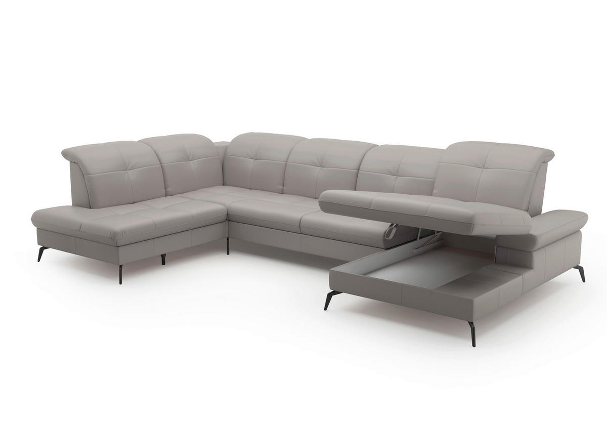 WOHNLANDSCHAFT in Vliesstoff Kombination Echtleder/Stoff Hellgrau  - Hellgrau/Schwarz, KONVENTIONELL, Leder/Textil (231/357/185cm) - Sit & More