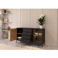 SIDEBOARD  153,6/83/38 cm 4 Schublade(n)  - Eiche Wotan/Schwarz, KONVENTIONELL, Glas/Holzwerkstoff (153,6/83/38cm) - Xora