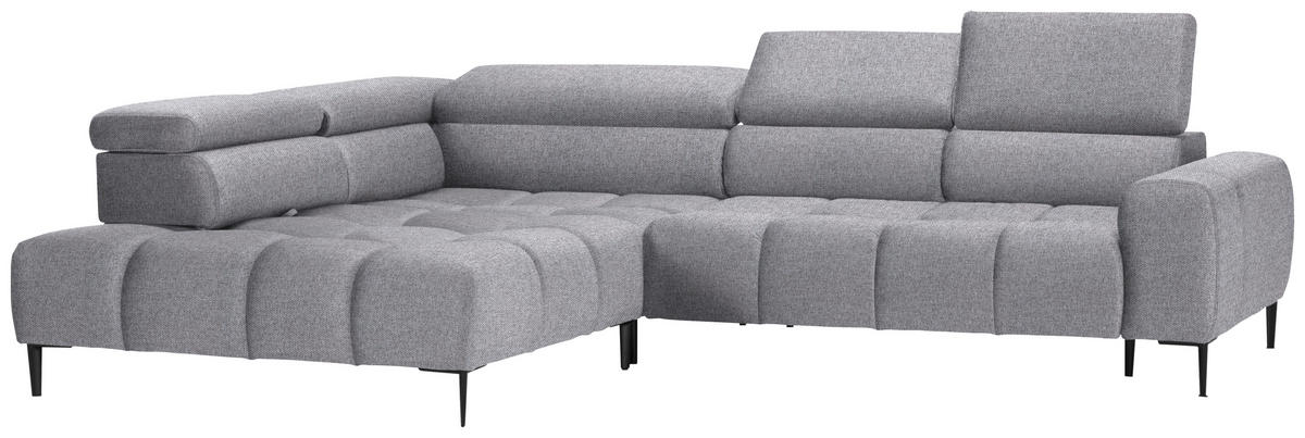 ECKSOFA in Webstoff Grau  - Schwarz/Grau, Design, Textil/Metall (216/300cm) - Welnova