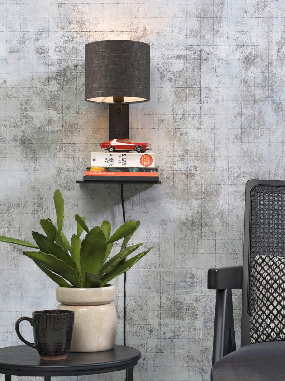 WANDLEUCHTE - Dunkelgrau/Schwarz, Trend, Holz/Textil (19/24/36cm) - Good & Mojo