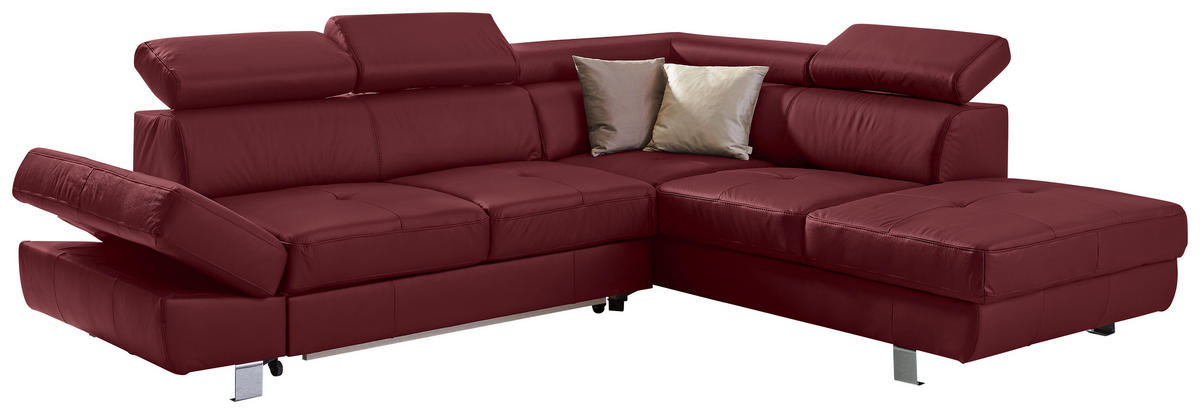 Ecksofa inkl. Funktion Bordeaux Kombination Echtleder/Lederlook Lederlook  - Chromfarben/Bordeaux, Design, Leder/Textil (265/212cm) - Stylife