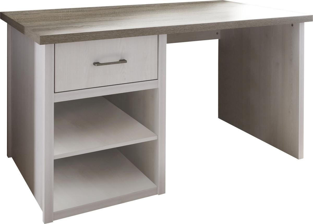 SCHREIBTISCH 141/81/77 cm  in Weiß, Trüffeleichefarben  - Trüffeleichefarben/Graphitfarben, LIFESTYLE, Holzwerkstoff/Metall (141/81/77cm) - Carryhome