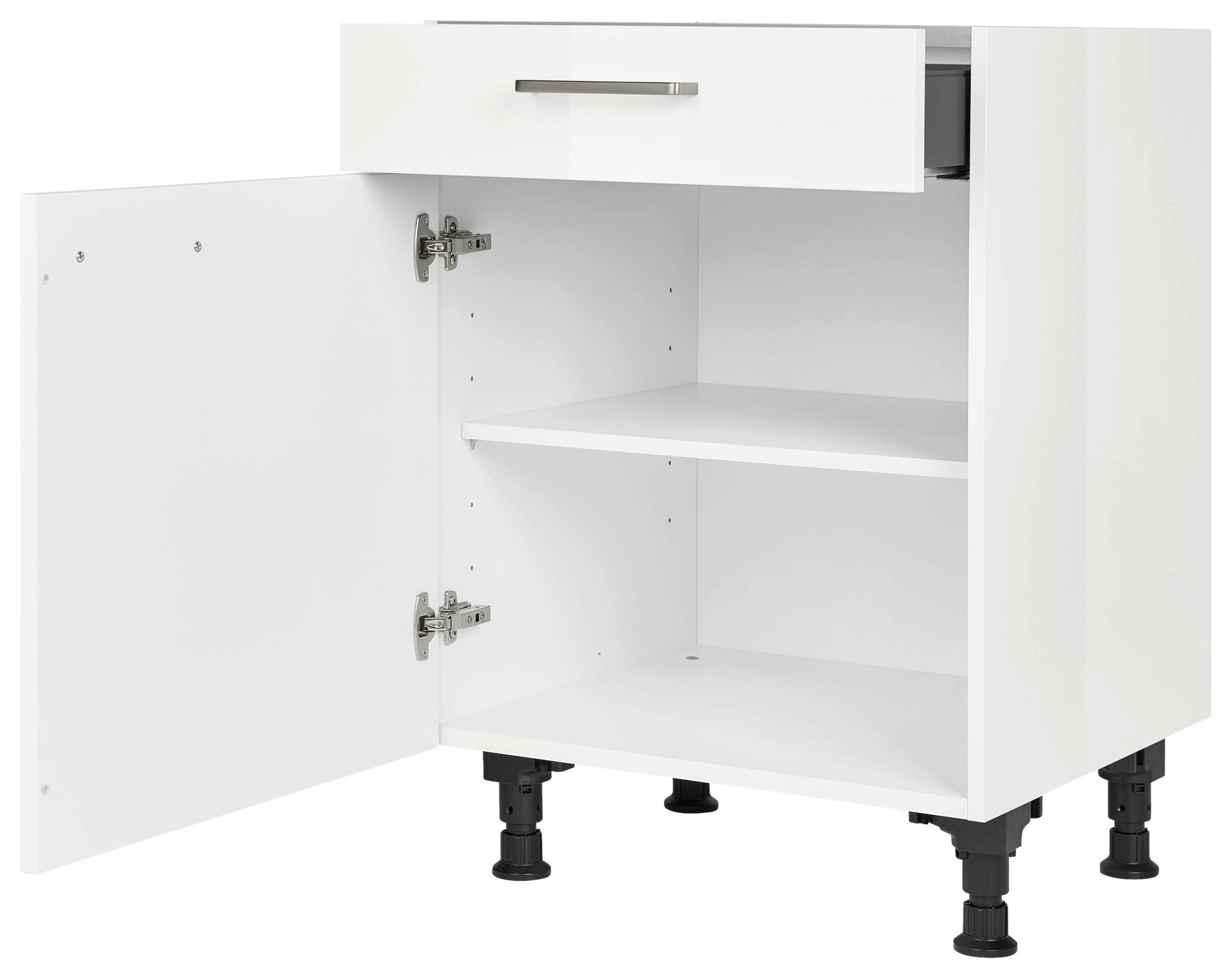 SCHUBKASTENUNTERSCHRANK 60/87/56 cm  in Weiß Hochglanz  - Edelstahlfarben/Weiß Hochglanz, MODERN, Holzwerkstoff/Metall (60/87/56cm) - Nobilia