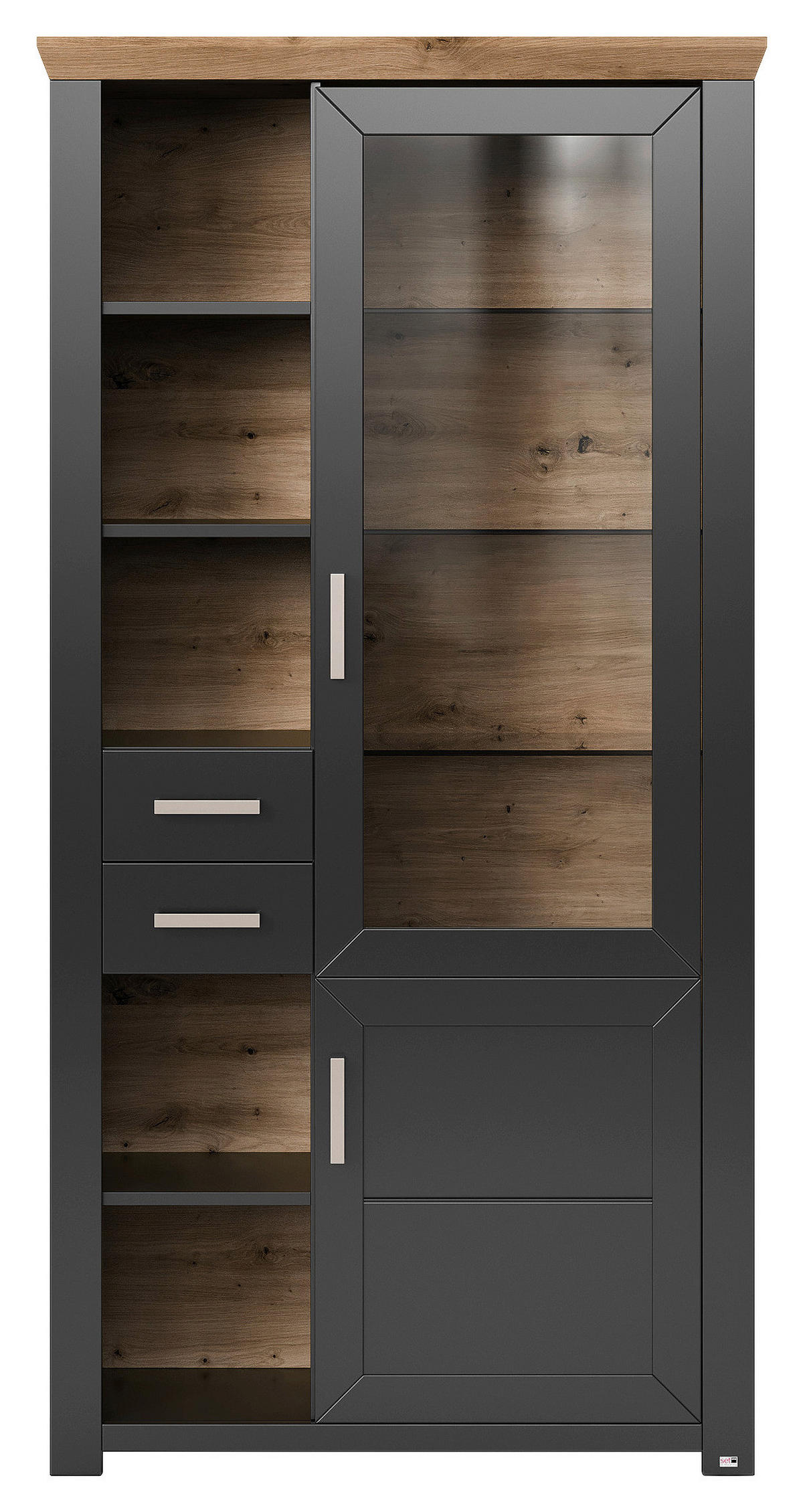 VITRINE in Graphitfarben, Eiche Artisan  - Graphitfarben/Eiche Artisan, Design, Glas/Holzwerkstoff (104,5/206,6/42,2cm) - SetOne by Musterring