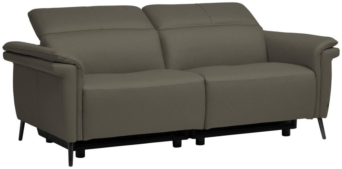 3-SITZER-SOFA Echtleder Grau  - Schwarz/Grau, Design, Leder/Metall (210/79/104cm) - Belluti