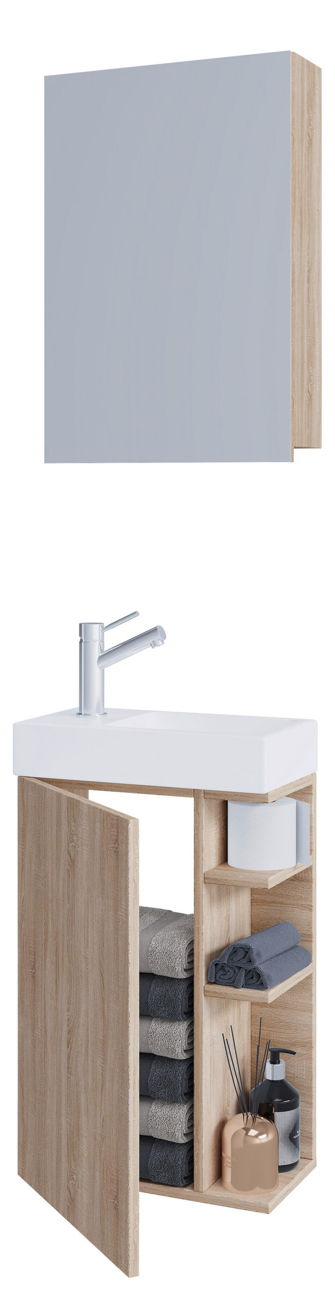 GÄSTEBAD - Weiss/Sonoma Eiche, Modern, Glas/Keramik (40cm) - MID.YOU