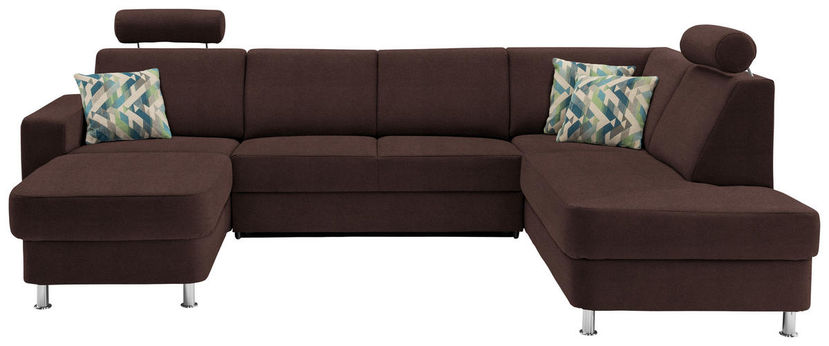 SEDEŽNA GARNITURA, šenilja temno rjava  - barve kroma/temno rjava, Design, umetna masa/tekstil (165/301/198cm) - Xora