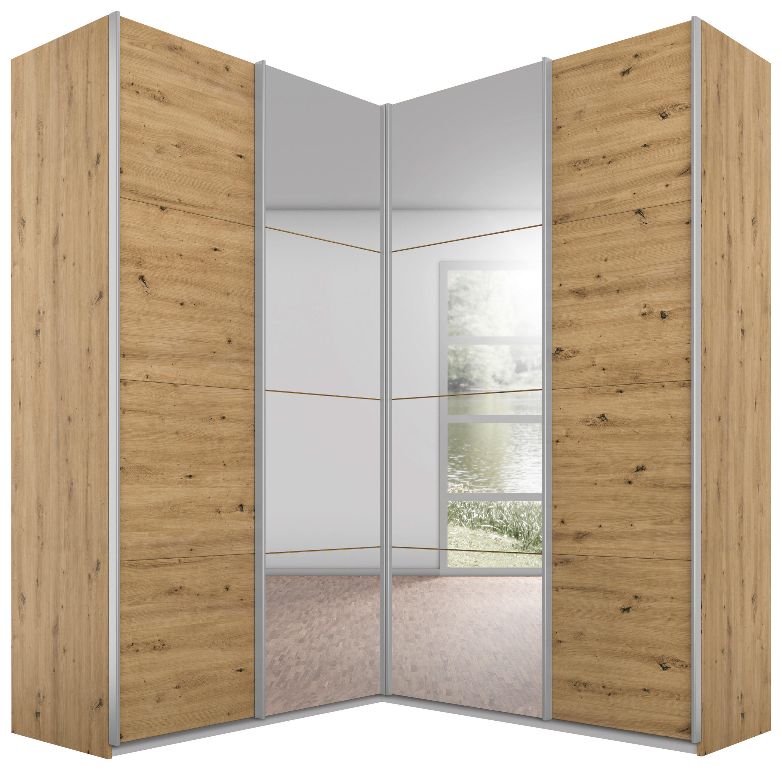 ECKKLEIDERSCHRANK 181/187/229/53,8 cm  - Alufarben/Eiche Artisan, KONVENTIONELL, Glas/Holzwerkstoff (181/187/229/53,8cm) - Xora