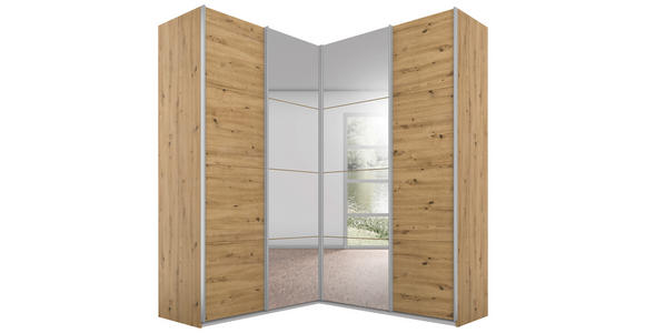 ECKKLEIDERSCHRANK 181/187/229/53,8 cm  - Alufarben/Eiche Artisan, KONVENTIONELL, Glas/Holzwerkstoff (181/187/229/53,8cm) - Xora