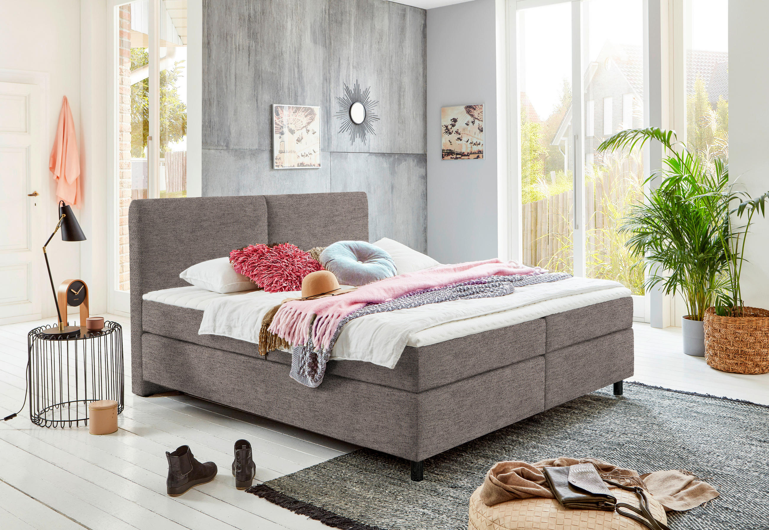BOXSPRINGBETT 180/200 cm  in Braun  - Schwarz/Braun, Konventionell, Kunststoff/Textil (180/200cm) - Hom`in