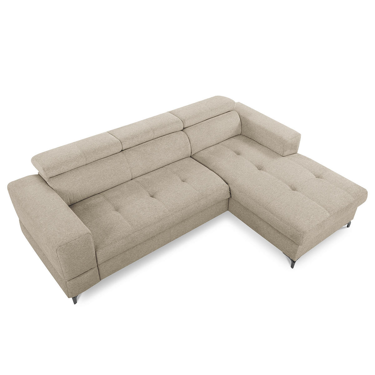 ECKSOFA TORINO Taupe Chenille Bettkasten, Kopfteilverstellung  - Taupe/Schwarzchrom, Design, Textil/Metall (247/173cm) - Livetastic