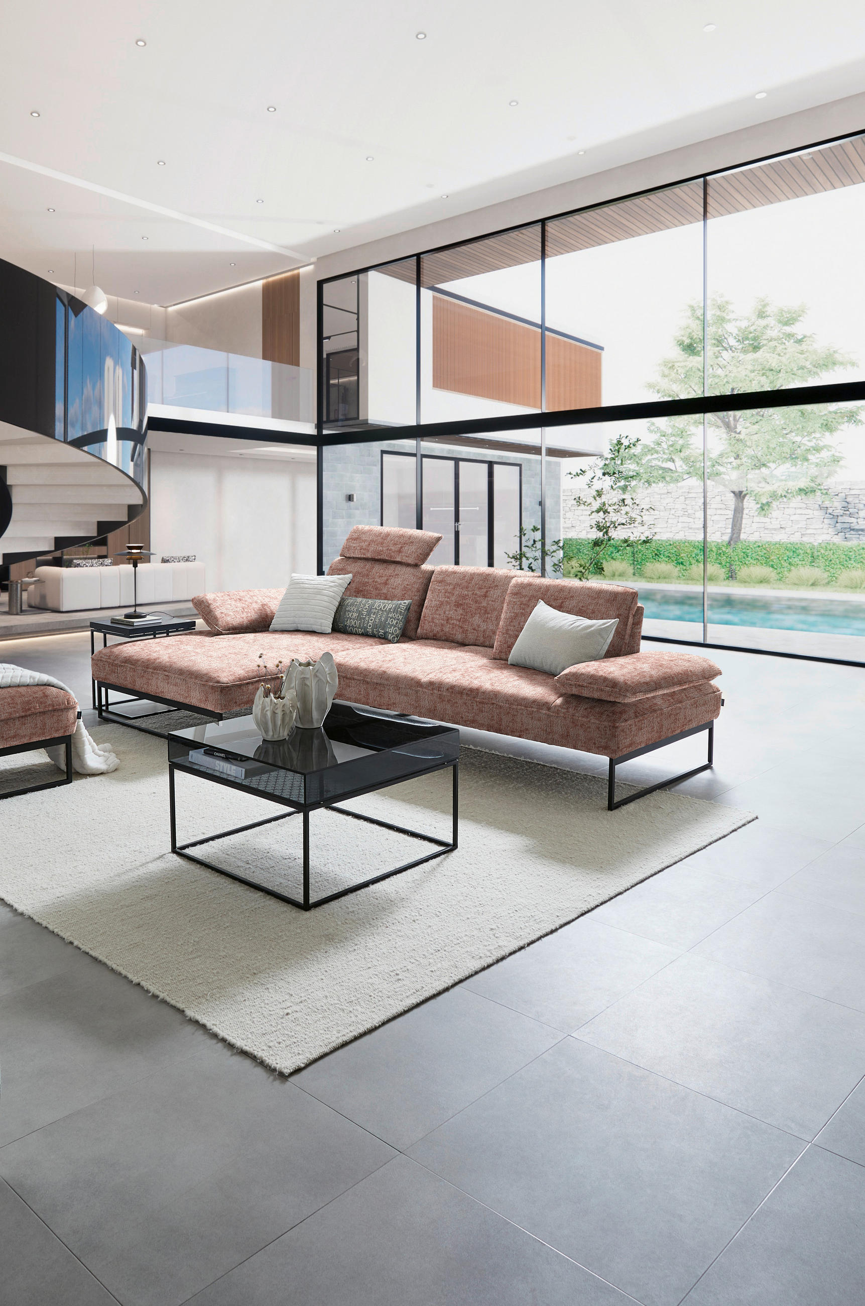 ECKSOFA in Chenille Altrosa  - Anthrazit/Altrosa, Design, Textil/Metall (160/310cm) - Joop!