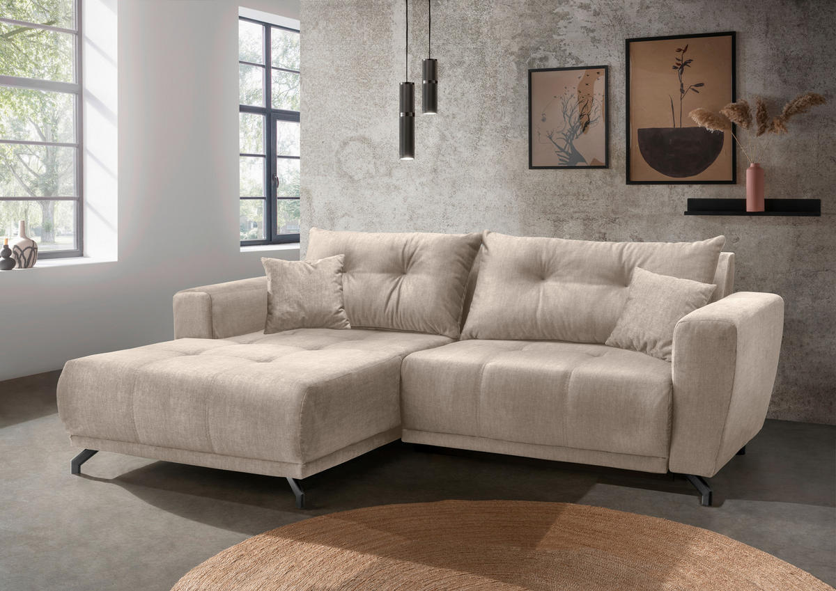 ECKSOFA in Velours Creme  - Creme/Schwarz, Modern, Textil/Metall (177/246cm) - MID.YOU