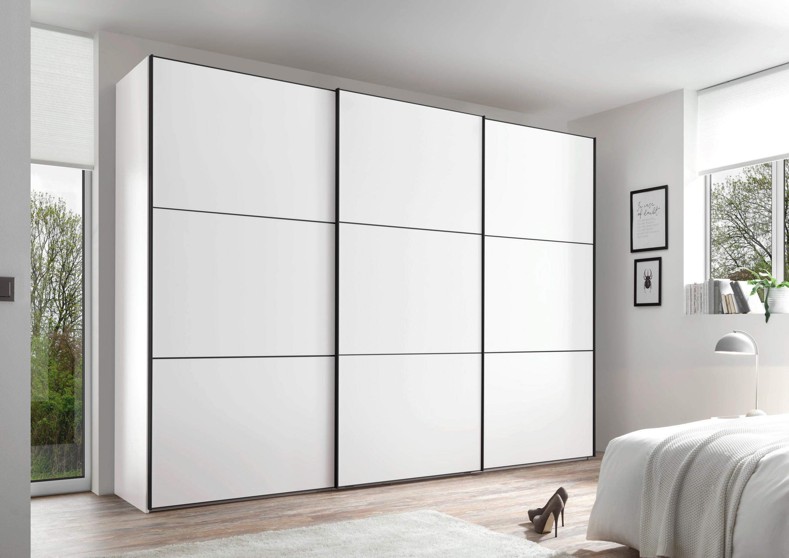 SCHWEBETÜRENSCHRANK in Weiss  - Weiss/Schwarz, Holzwerkstoff/Metall (280/222/68cm) - Moderano
