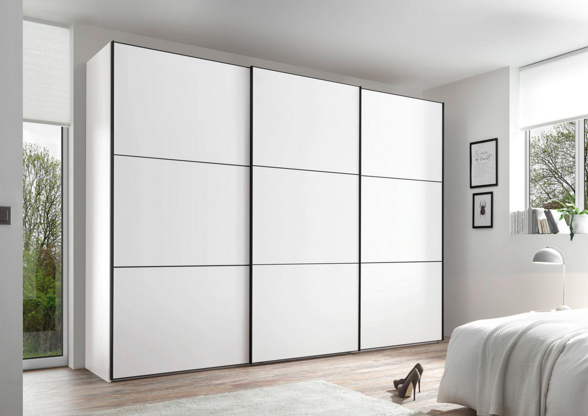 SCHWEBETÜRENSCHRANK in Weiss  - Weiss/Schwarz, Holzwerkstoff/Metall (249/222/68cm) - Moderano
